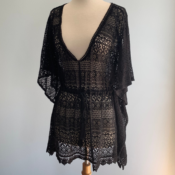 black lace swim cover up